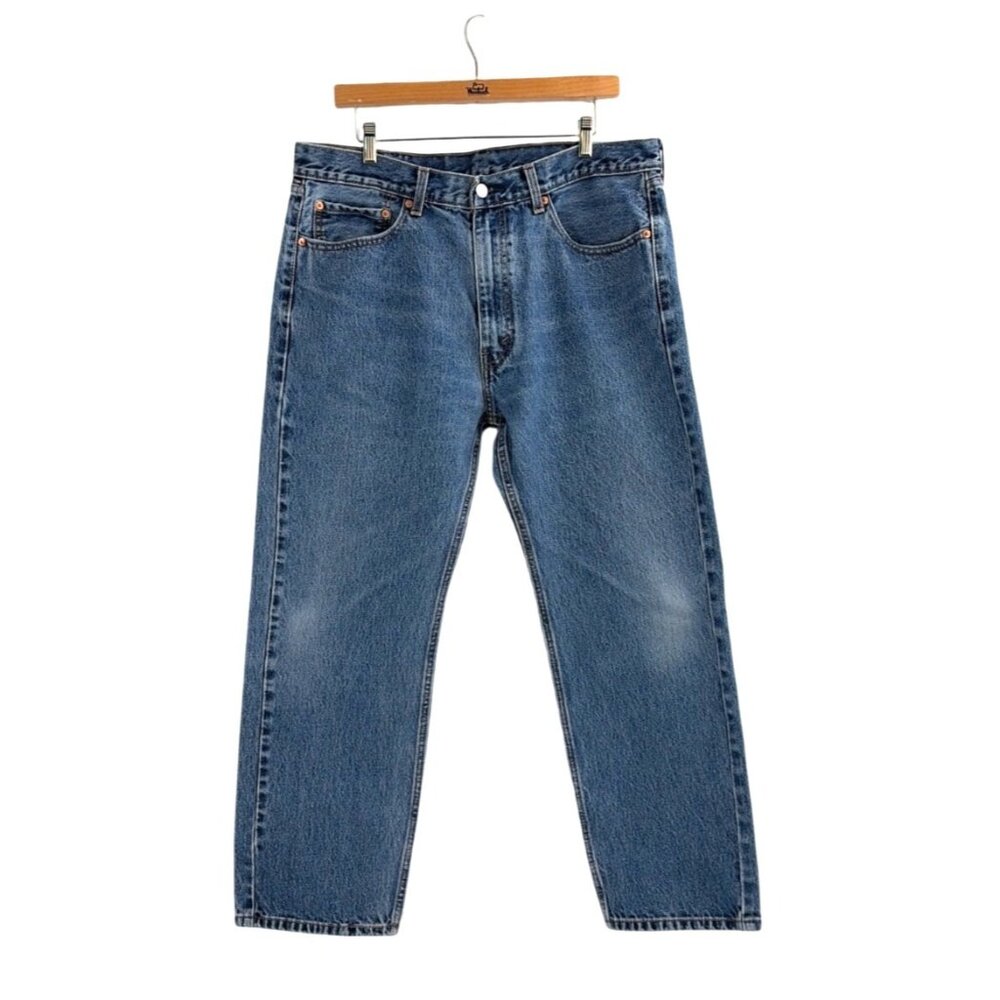 Levis 505 Straight Fit Denim Jeans Mens 38x29 Classic Blue Medium Wash Casual